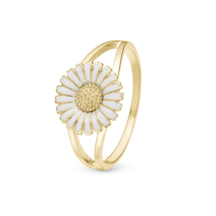 Christina marguerit ring i forgyldt sølv med hvid emalje, 11 mm
